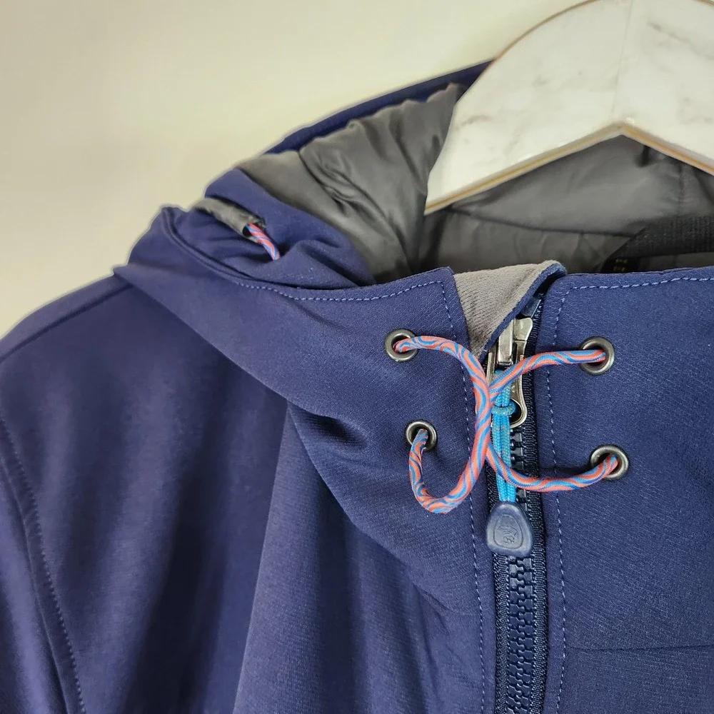MOUNTAIN HARDWEAR Cutaway Jacket Mens Large Blue Insulated Softshell Hooded Ski